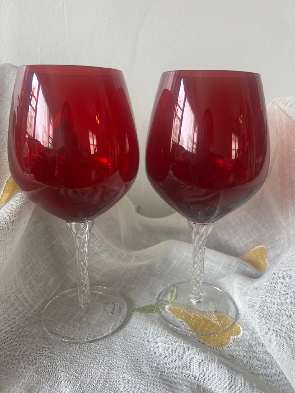 Set of Two Ruby Red Handblown Glasses